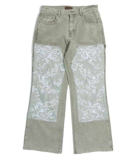Beaded Embroidery Carpenter Pants – front view