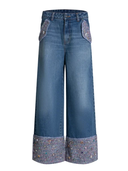 Tweed Patchwork Wide Jeans