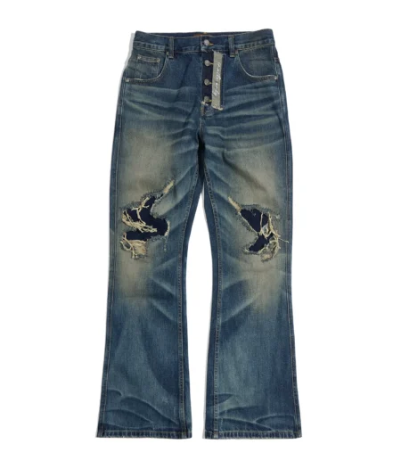 Distressed Embroidery Bootcut Jeans