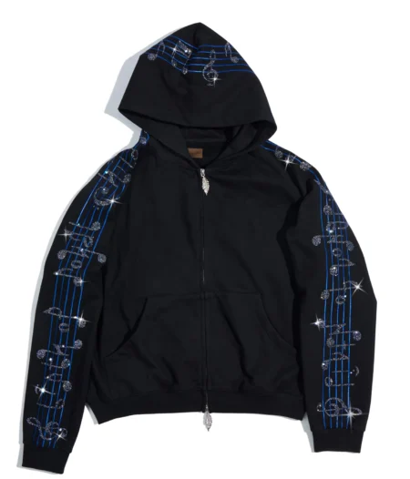Crystal Notes Raglan Hoodie Black – front view