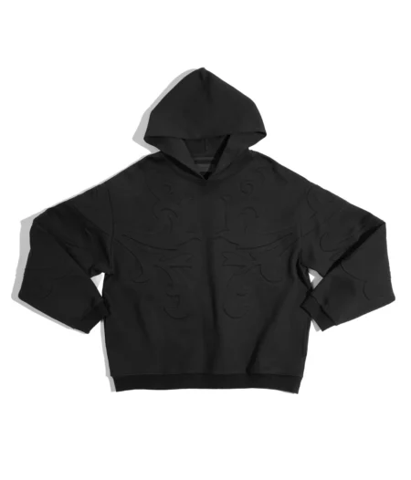 3D Flower Relief Hoodie Black – front view