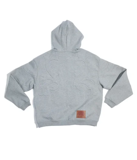 3D Flower Relief Hoodie Gray – back view